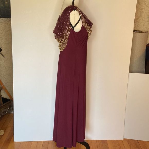 Cachet Gown Maxi Gold Beads Front & Back Neckline Burgundy Color Formal Gown - Picture 6 of 13